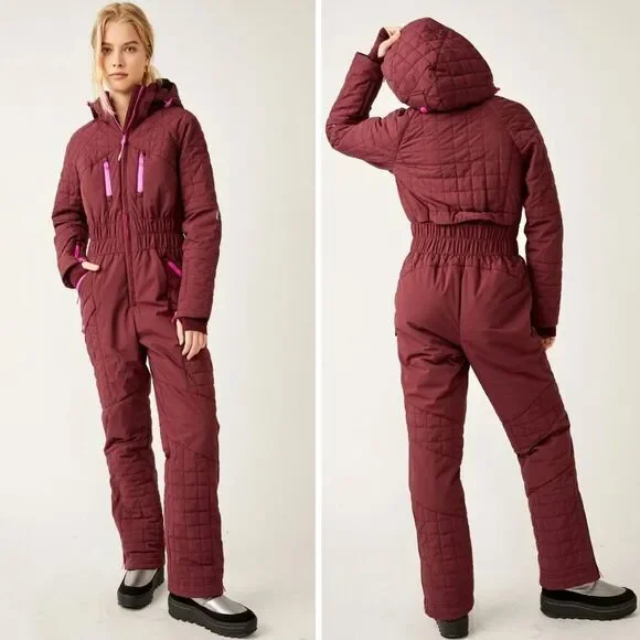 New! Free People Movement All Prepped Ski Suit in oxblood, size XL - Picture 1 of 16